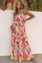 Abstract Print Striped Trim Maxi Sundress