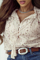 Floral Embroidered Lace Bubble Sleeve Shirt