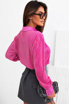 V Neck Collared Button Pleated Shirt