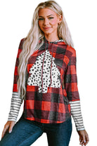 Plaid Patch Sleeve Leopard Christmas Tree Graphic Hoodie