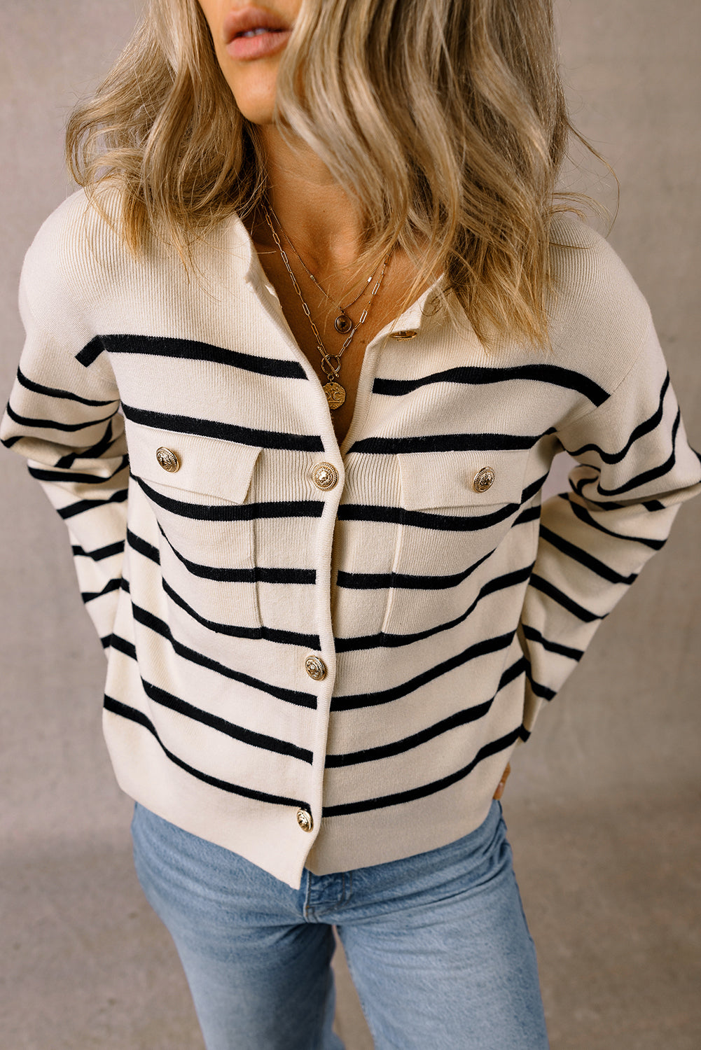 Flap Pocket Buttoned Cardigan Sweater