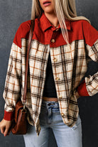 Orange Contrast Corduroy Plaid Shacket