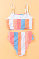 Vertical Striped High Waist Bikini Swimsuit