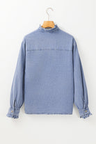 Ruffled Long Sleeve Buttoned Denim Shirt