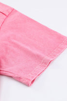 Pink Acid Wash Lace Patch Pocket T-Shirt