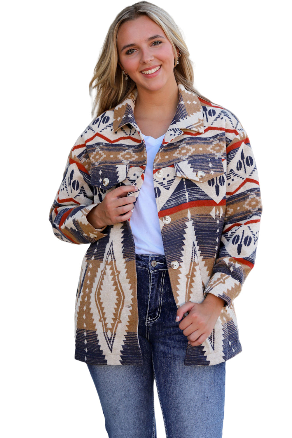 Aztec Print Button-Up Oversized Jacket