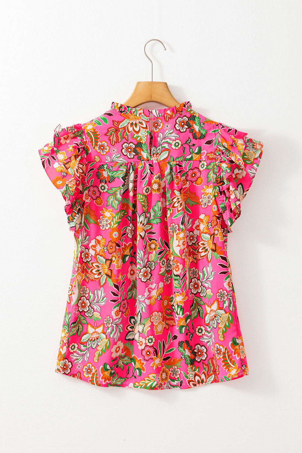 Floral Print Pleated Ruffled Sleeve Summer Blouse