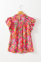 Floral Print Pleated Ruffled Sleeve Summer Blouse