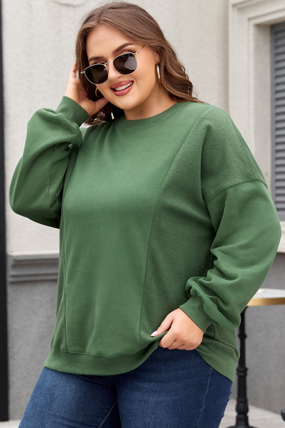 Loose Patchwork Crewneck Plus Size Sweatshirt