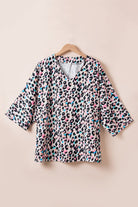 Leopard Print V Neck Batwing Sleeve Plus Size Top