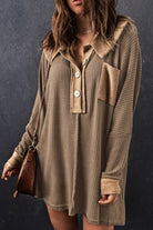 Waffle Knit Buttoned Long Sleeve Top