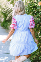 Contrast Floral Puff Sleeve Tiered Ruffle Dress