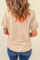 Khaki Casual Plain Crew Neck Tee