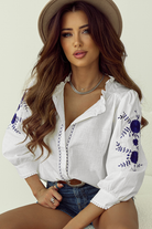 Floral Embroidered Bracelet Sleeve Shirt