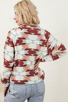 Western Aztec Buttoned Zipper Pockets Fleece Jacket