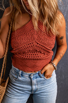 Knit Crochet Halter Neck Backless Tank Top