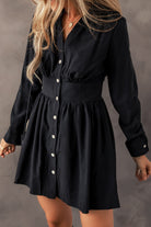 Elastic Cinched High Waist Long Sleeve Shirt Mini Dress