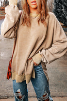 Drop Shoulder Ribbed Trim Oversized Sweatshirt