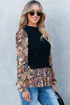 Contrast Floral Sleeve Peplum Sweater