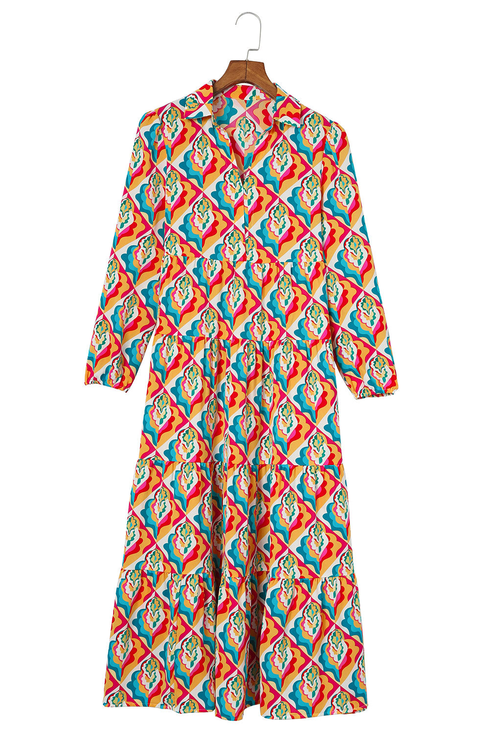 Abstract Geometric Print Long Sleeve High Waist Dress