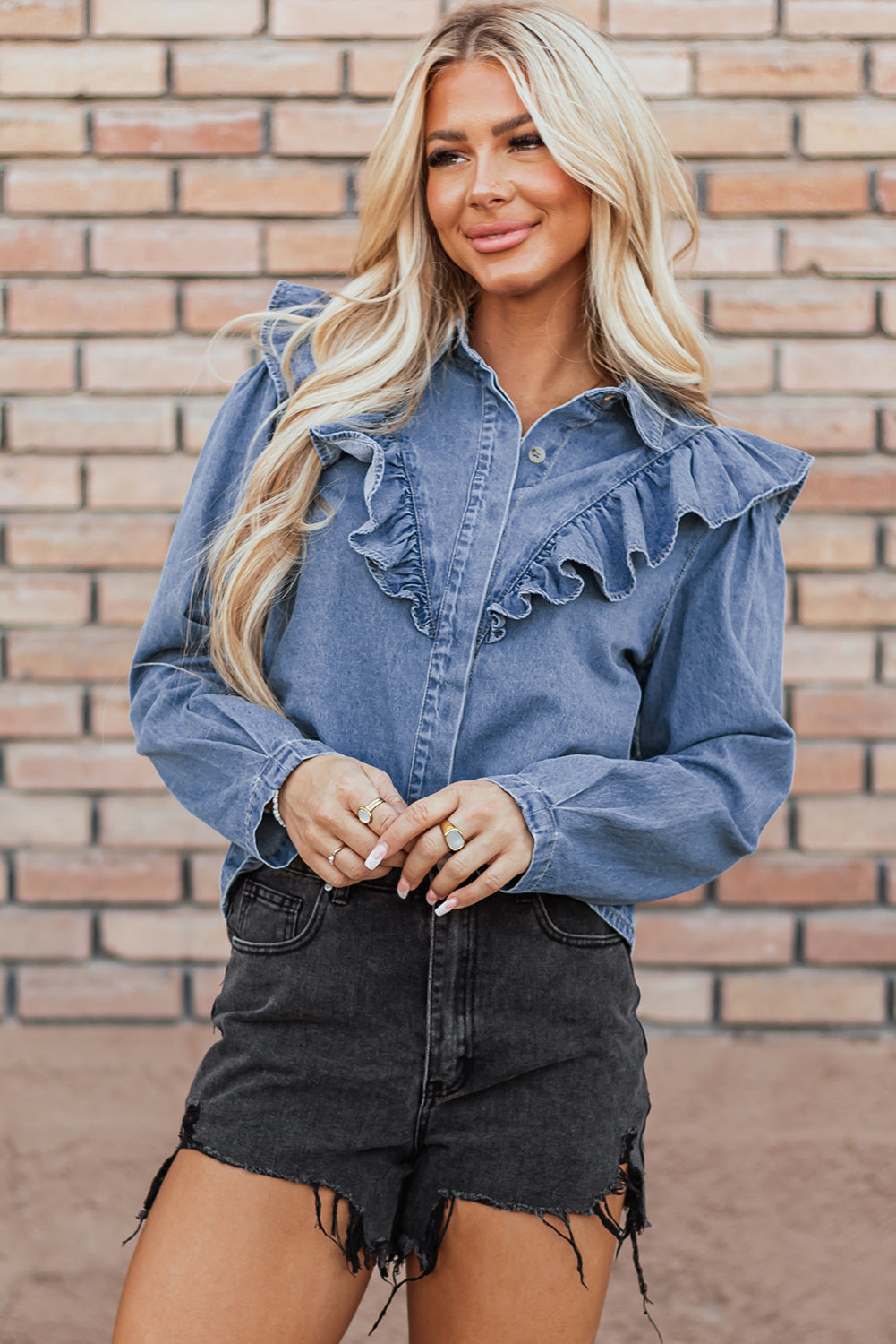 Denim Ruffled Casual Top