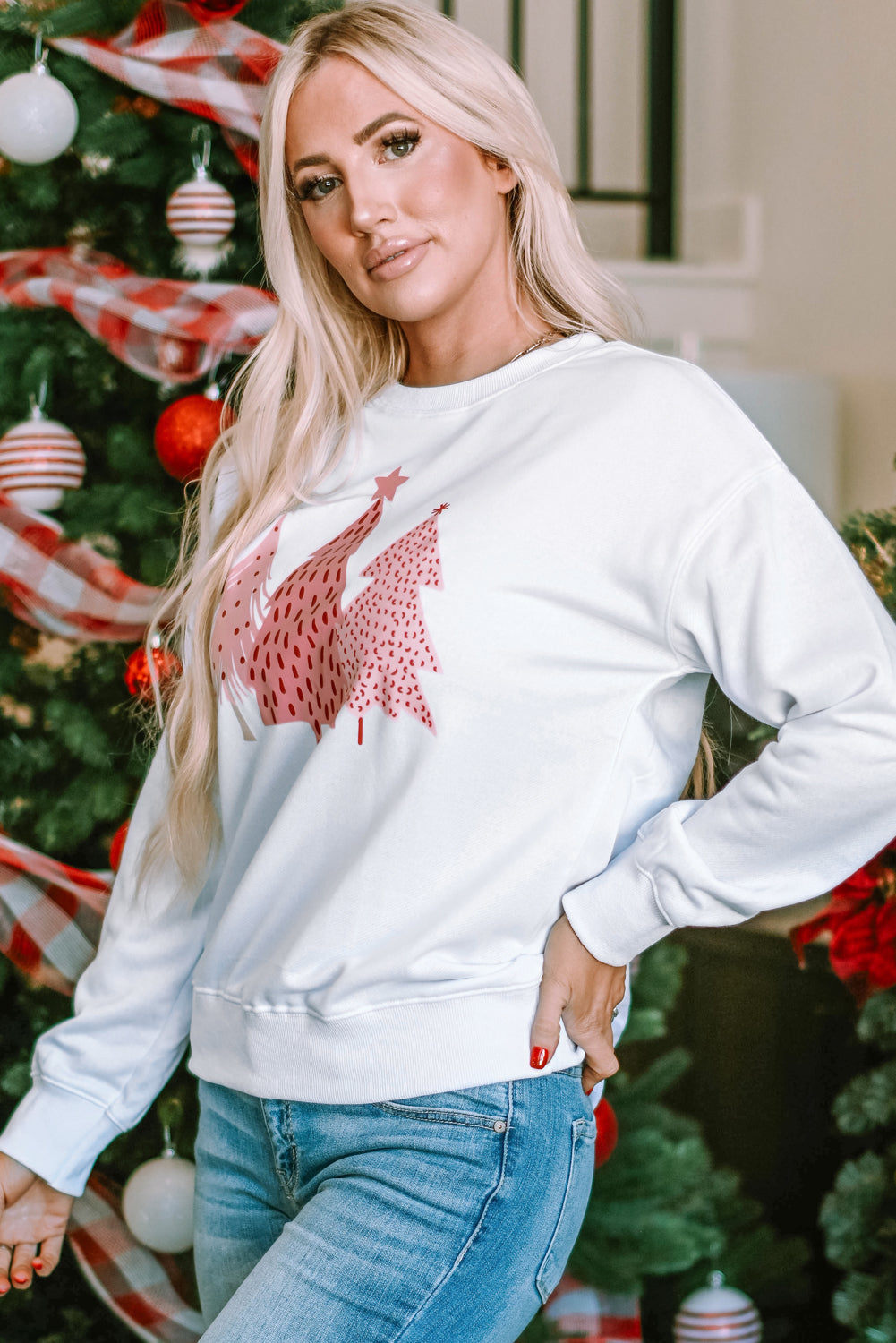 Christmas Tree Dots Print Pullover Sweatshirt