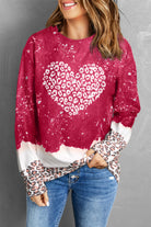 Leopard Bleached Heart Graphic Pullover Sweatshirt