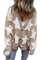 Sherpa Star Pattern Textured Sweater Cardigan with Pockets