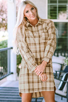 Western Plaid Button Up Loose Shirt Dress