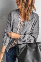 Gray Chunky Wide Long Sleeve Knit Cardigan