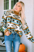 Aztec Striped Knit Ribbed Trim Sweater