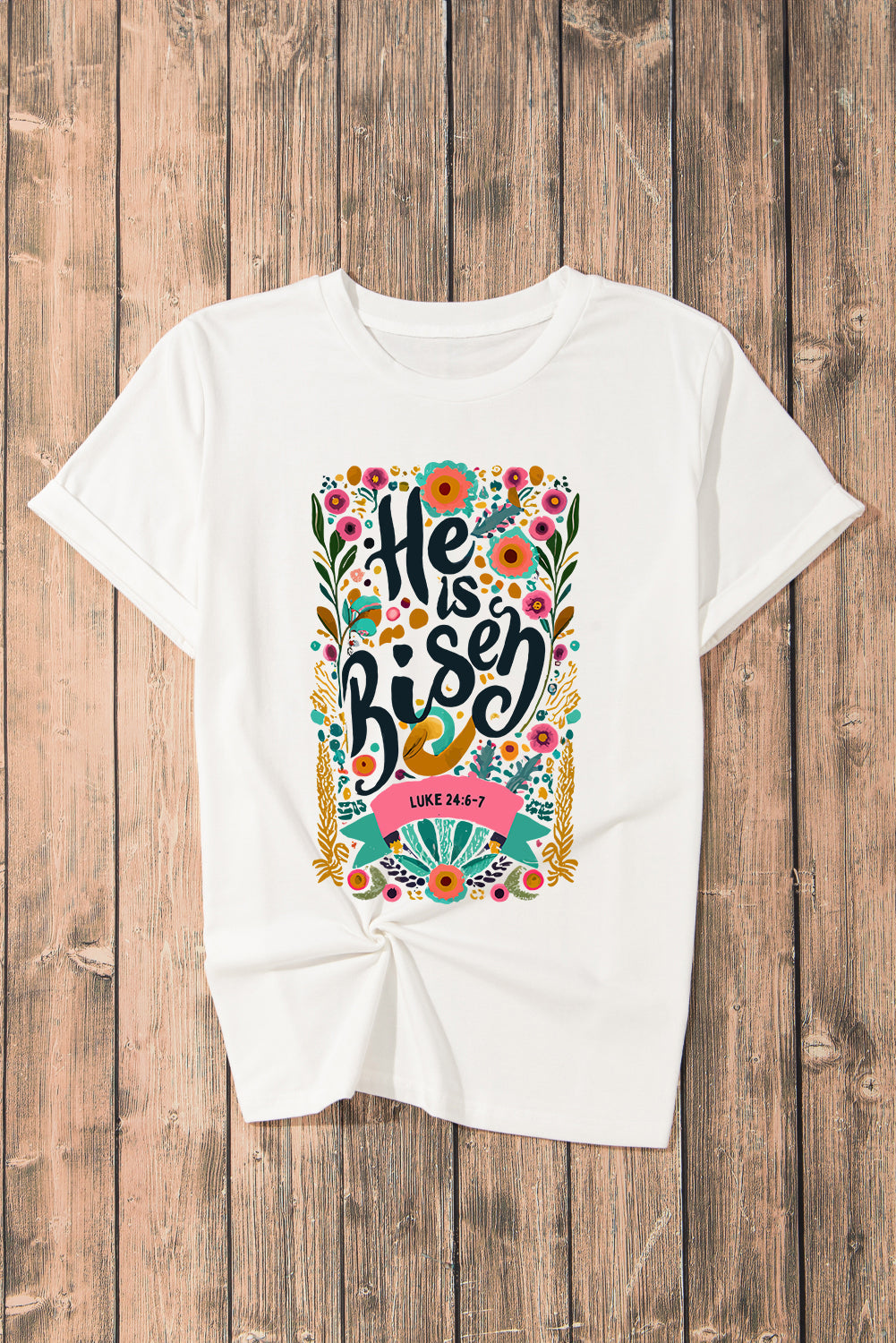 Risen Floral Print Round Neck T Shirt