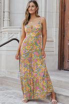 Adjustable Straps Floral Tiered Wide Leg Jumpsuit