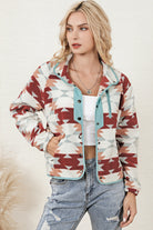 Western Aztec Buttoned Zipper Pockets Fleece Jacket