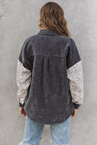 Gray Leopard Patchwork Corduroy Buttoned Shirt Jacket