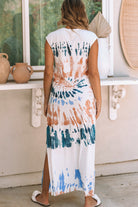 Cap Sleeve Tie Dye Long Slit Dress