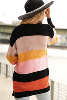 Multicolor Waffle Knit Color Block Open Front Cardigan