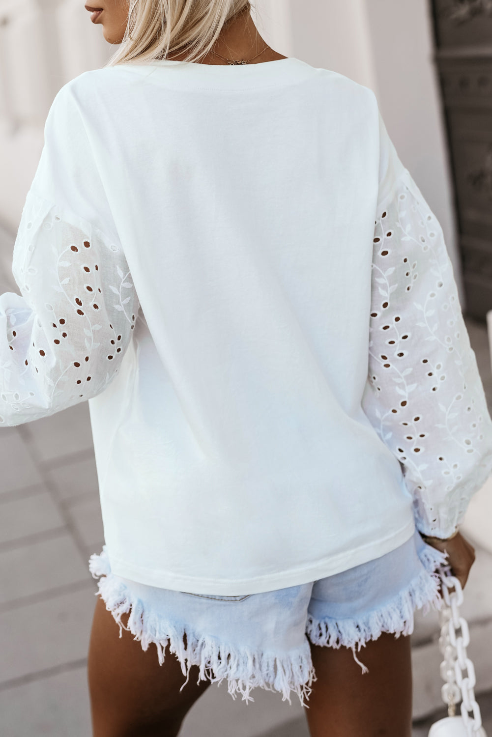 V-neck Embroidered Patchwork Puff Sleeve Blouse