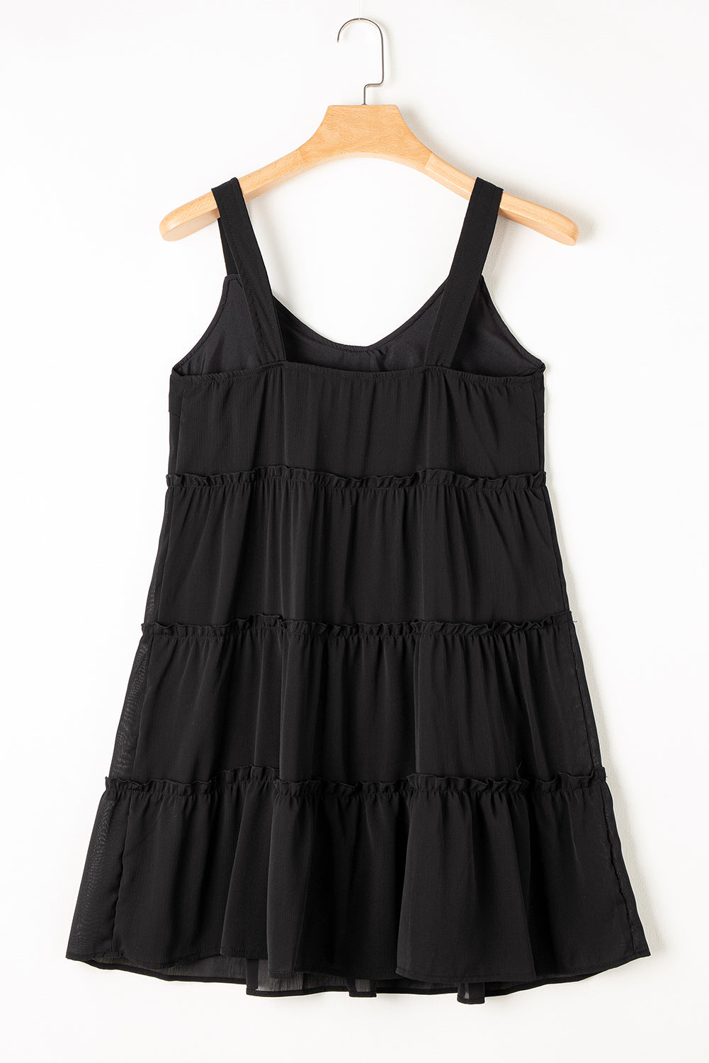 Button V Neck Frilly Tiered Sleeveless Dress