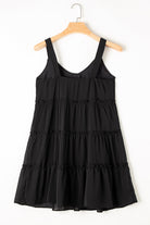 Button V Neck Frilly Tiered Sleeveless Dress