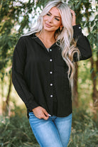 Textured Buttoned Pocket Long Sleeve Shirt