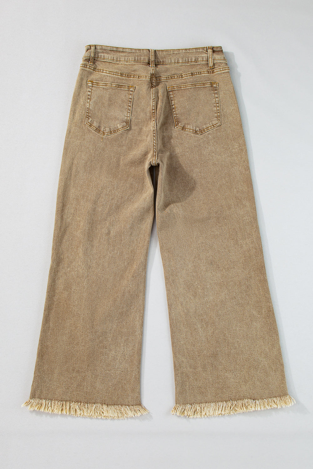 Light French Beige Acid Washed High Rise Cropped Wide Leg Jeans