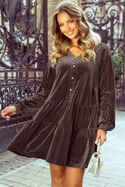 Textured Velvet V Neck Shift Dress