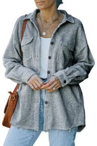 Gray Textured Button Down Shirt Jacket with Pockets