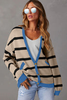 Colorblock Drop Shoulder Buttoned Loose Cardigan