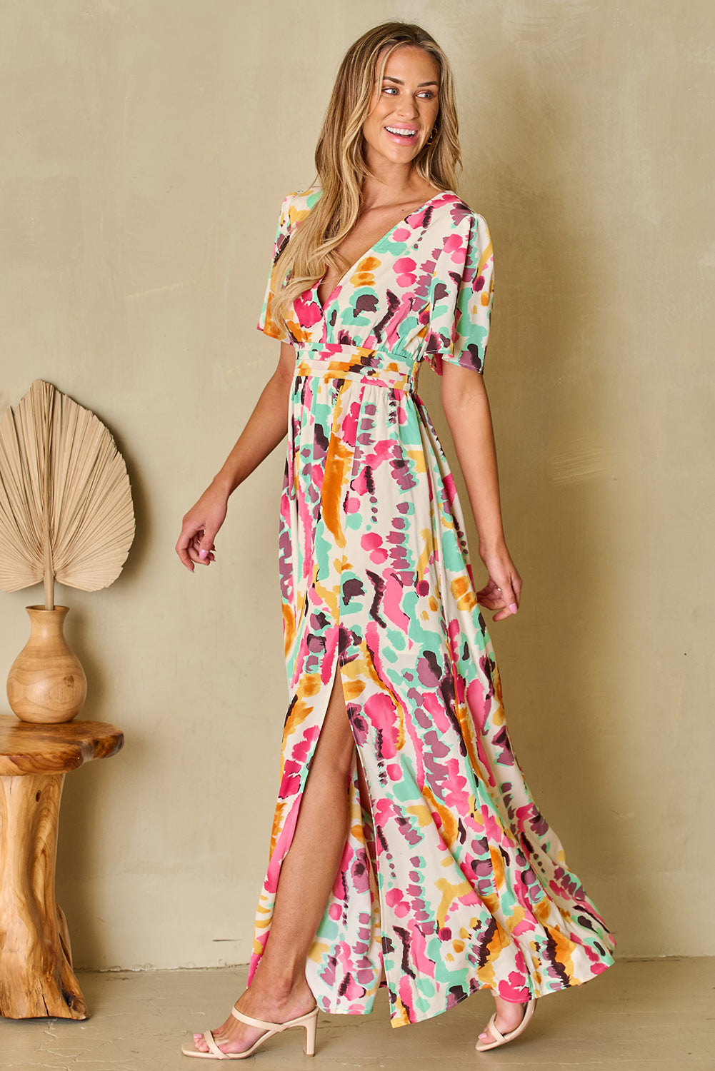 Boho Tie-dye Print V Neck Maxi Dress