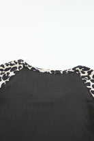 Black Leopard Color Block Cut Out Short Sleeve Top