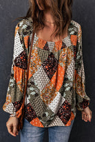 Square Neck Mixed Print Blouse