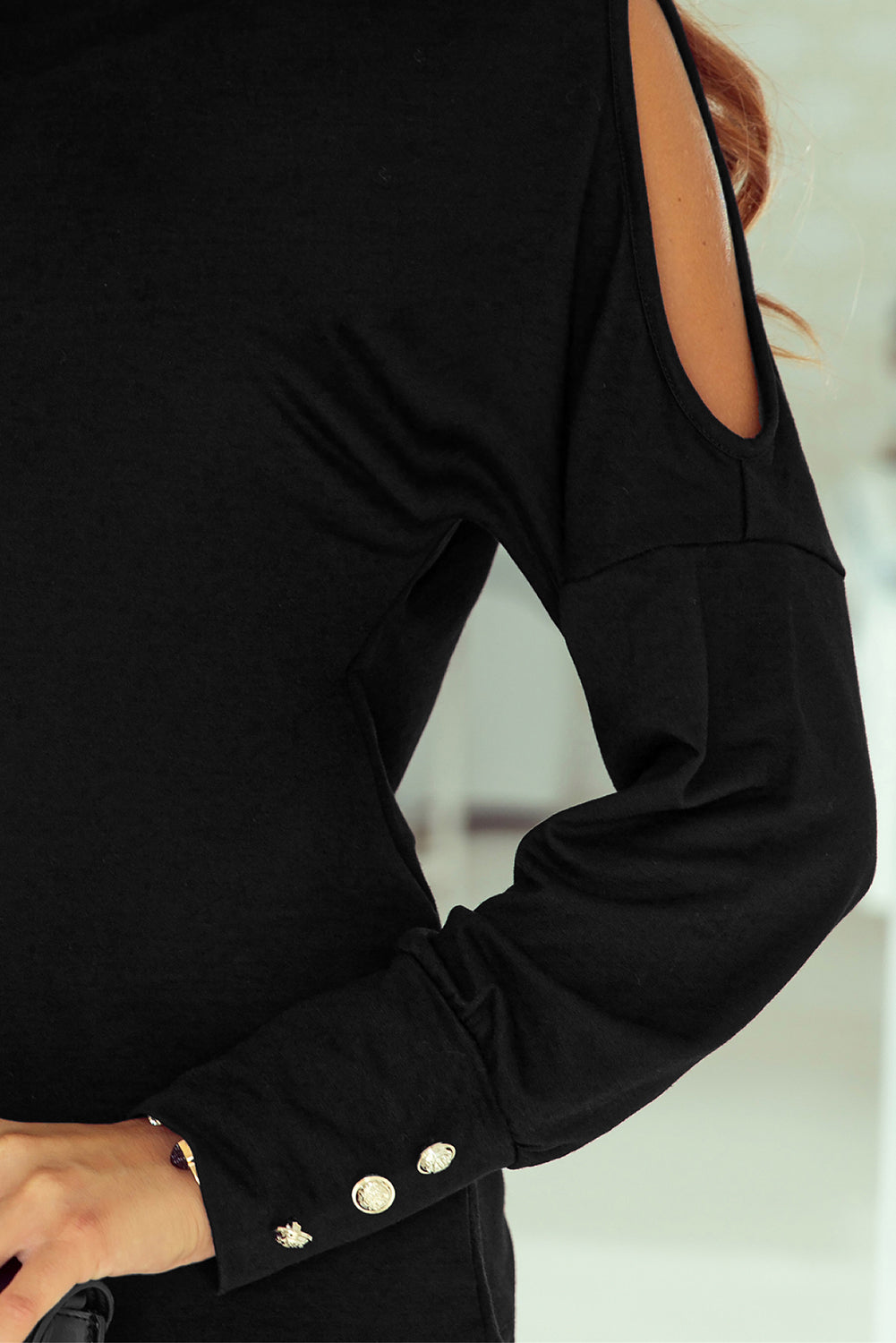 Asymmetrical Cut Out Buttoned Long Sleeve Top