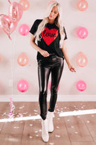 Love Heart Shaped Glitter Print T Shirt